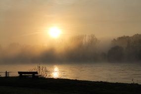 landscape of sunrise over the rhine in november