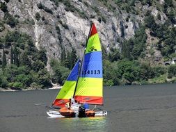 sailboat with a bright sail