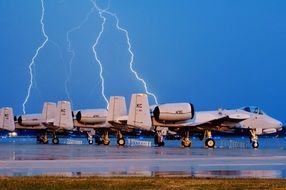 lightning strike In the night sky at airport