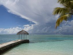 Turquoise ocean on a background of cloudy sky