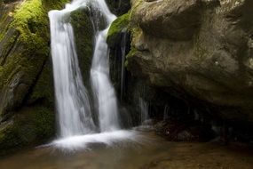 A waterfall among the rocks in the forest