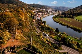 panorama of the valley in Neckarsteinach, Germany