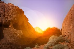 landscape of Amazing sunset sunlight over the red rocks