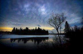 landscape of the lake at the sunset in québec