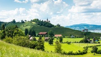 Country village hillside landscape