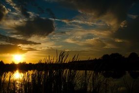 Pond in silence at sunset