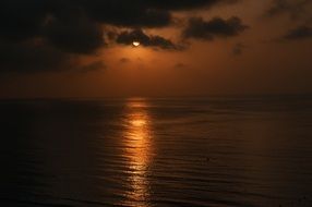 mirror reflection of the sun on the sea surface at sunset