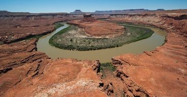 The green river flows in a semicircle