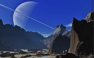 mountain gorge on saturn background