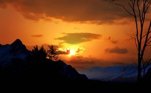 landscape of mountains at bright sunset