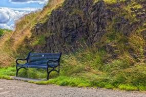 isolated bench seaside resting spot, scotland