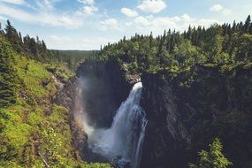 waterfall among beautiful nature on a sunny day