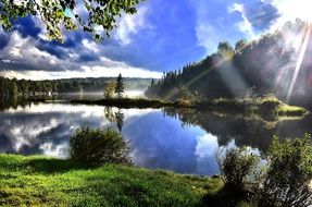 bright sunny lake landscape