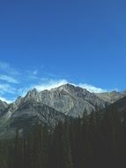 blue sky over the snow-capped peaks of the mountains