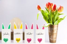 paper crafts and bouquet of tulips