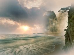 landscape of paradise beach under the evening sky
