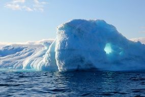 blue icebergs in greenland in bright sunshine
