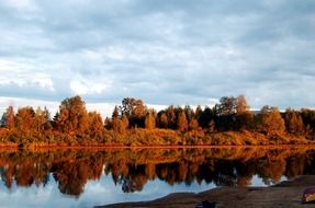 Autumn forest on the lake in Lapland