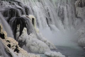 ice waterfall in spray of water