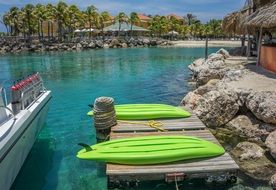 Kayaks in a tropical resort