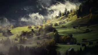 Magnificent Nature landscape autumn fog village