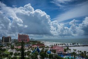 landscape of a tropical beach on a city background