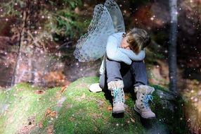 girl with wing fantastic drawing