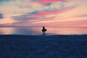 silhouette on the ocean at sunset
