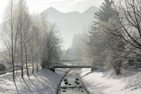 winter landscape on the river, chiemgau