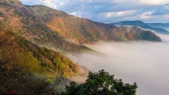 Picturesque Japanese mountains in the clouds