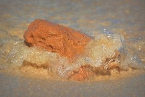 orange stone in water with reflections