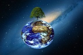 planet with tree on top in space