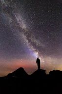 Silhouette of a man on the background of the milky way