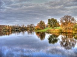 landscape of the forest and lake