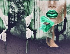 Double exposure in the beautiful forest clipart