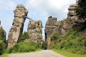 The Externsteine is a distinctive sandstone rocks with colorful plants located in the Teutoburg