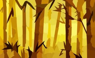 drawing of a bamboo forest on a yellow background