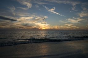 sunset beach evenig sea waves