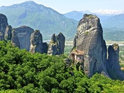 monastery on rocky mountain, greece, meteora