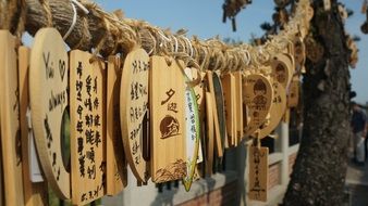 blessing cards on a rope in taiwan