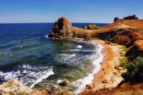 landscape of Ocean waves on the coast in Russia