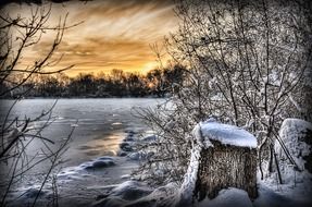 Frozen lake in the winter