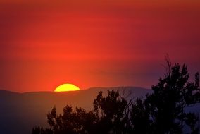 red sunset over the mountains