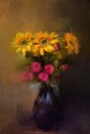 painting on canvas in the form of flowers in a vase