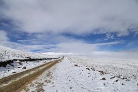 landscape of a long snowy road in china