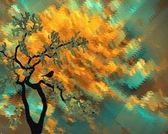 tree with yellow foliage, digital painting