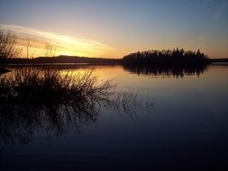 Sunset on the lake in summer