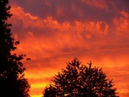 glowing red sky at sunset