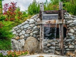 artificial waterfall in garden