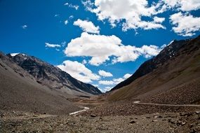 Beautiful mountain landscape under blue sky with white clouds